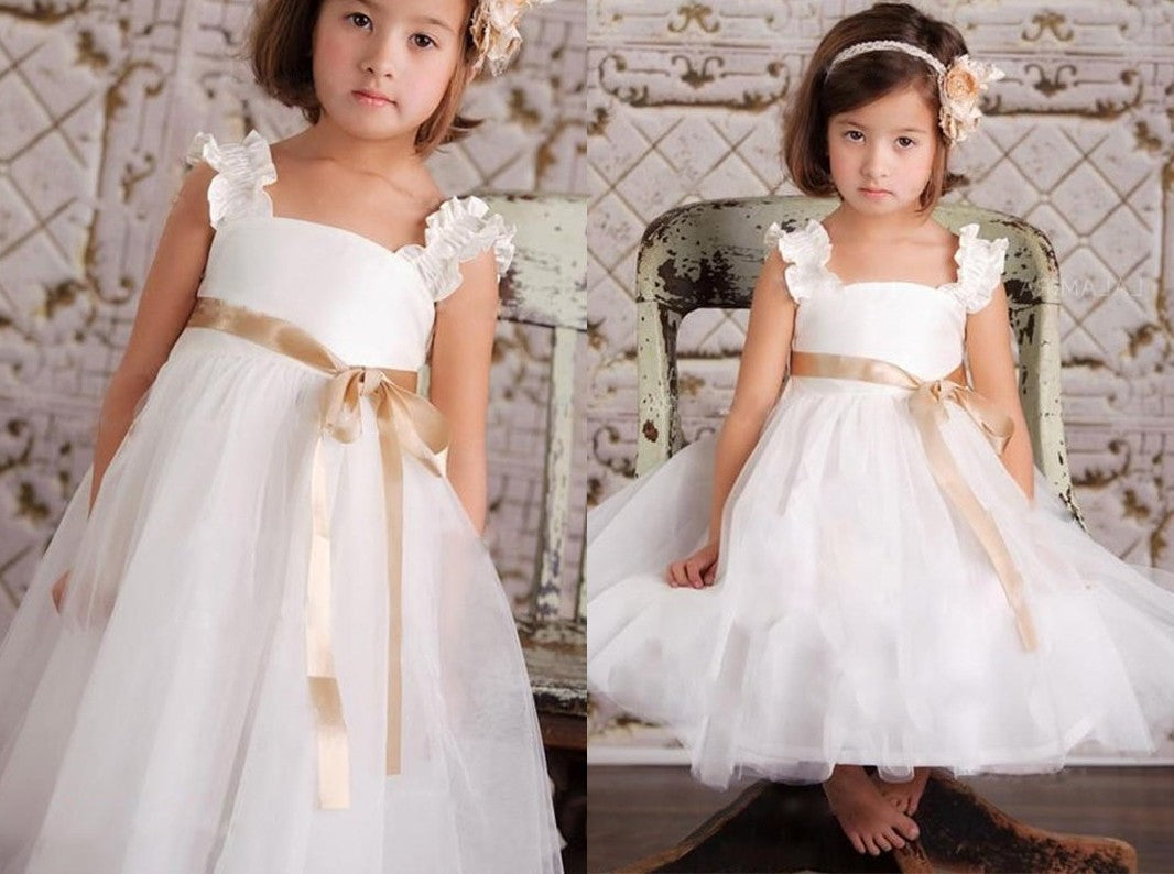 A-Line/Princess Sash/Ribbon/Belt Straps Sleeveless Tulle Ankle-Length Flower Girl Dresses DEP0007818