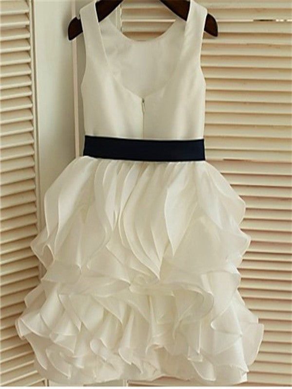 A-line/Princess Sleeveless Scoop Bowknot Tea-Length Chiffon Flower Girl Dresses DEP0007834