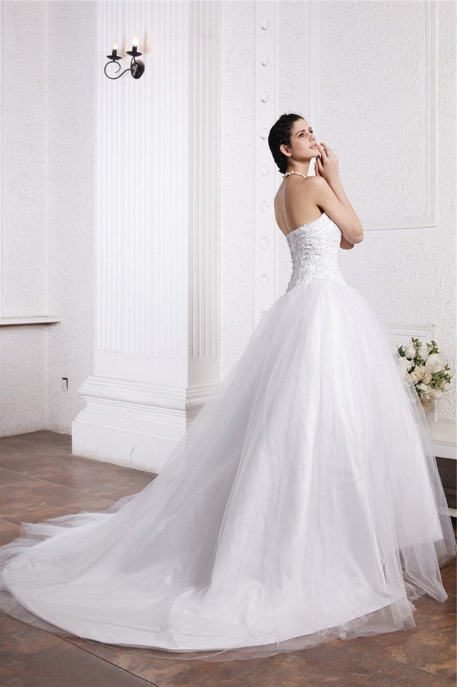 Ball Gown Sweetheart Sleeveless Beading Applique Long Net Wedding Dresses DEP0006851