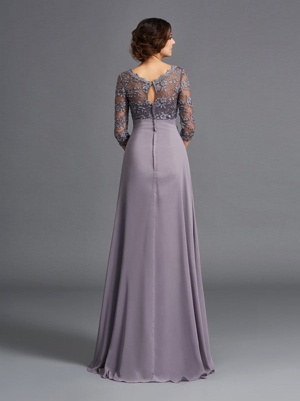 A-Line/Princess V-neck Lace 3/4 Sleeves Long Chiffon Mother of the Bride Dresses DEP0007104