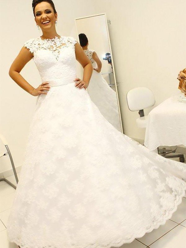 Ball Gown Scoop Lace Sleeveless Floor-Length Wedding Dresses DEP0006409