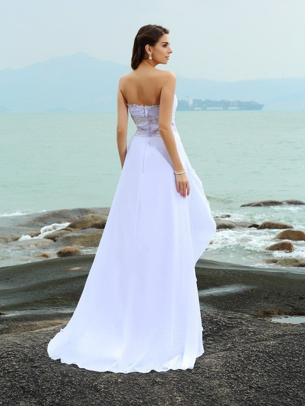 A-Line/Princess Sweetheart Beading Sleeveless Long Chiffon Beach Wedding Dresses DEP0006309
