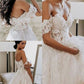 A-Line/Princess Sleeveless Tulle Off-the-Shoulder Applique Sweep/Brush Train Wedding Dresses DEP0006756