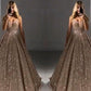 A-Line/Princess V-neck Sequins Ruffles Floor-Length Sleeveless Dresses DEP0001421
