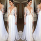 A-Line/Princess Chiffon Lace V-neck Long Sleeves Sweep/Brush Train Wedding Dresses DEP0006842