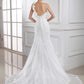 Trumpet/Mermaid Beading One-shoulder Sleeveless Lace Satin Long Wedding Dresses DEP0006982