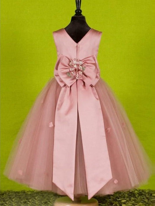 A-line/Princess Scoop Sleeveless Bowknot Long Tulle Flower Girl Dresses DEP0007574