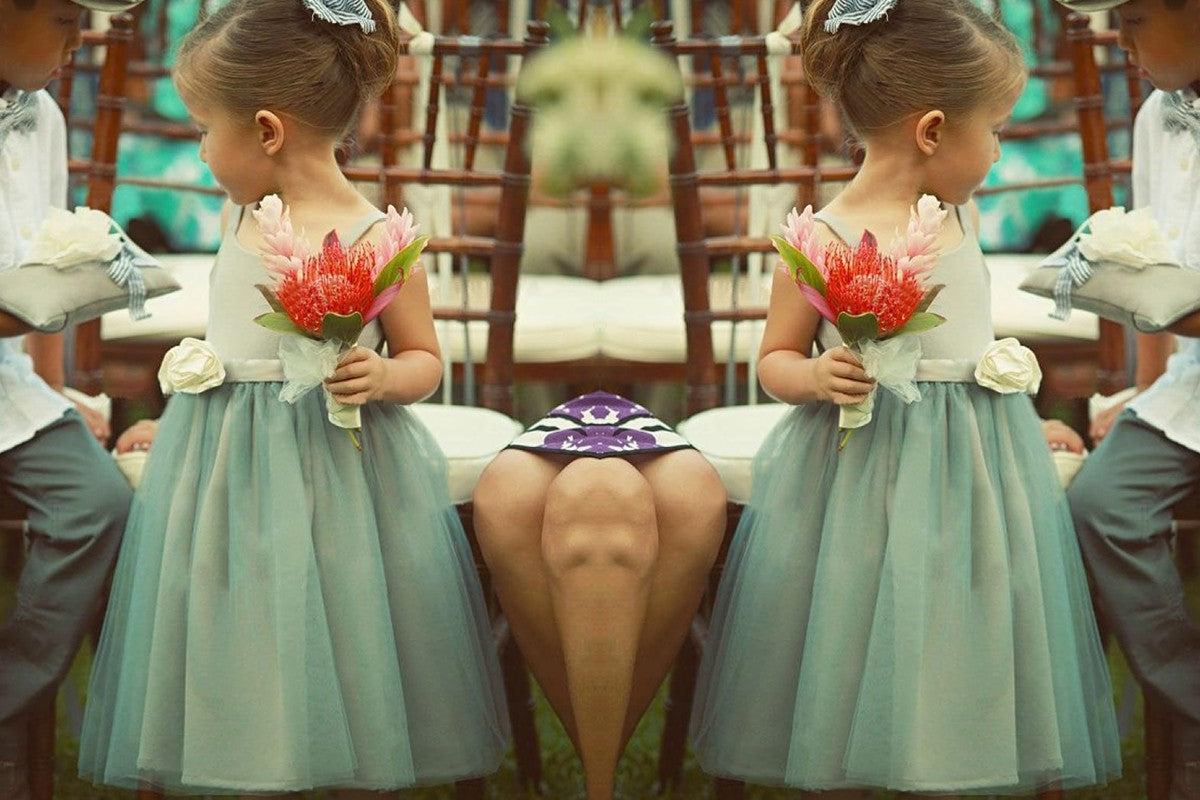 A-Line/Princess Sleeveless Square Tea-Length Hand-Made Flower Tulle Flower Girl Dresses DEP0007599