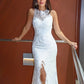 Trumpet/Mermaid Lace Sleeveless Halter Sweep/Brush Train Wedding Dresses DEP0005941