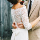 Sheath/Column 3/4 Sleeves Lace Off-the-Shoulder Bowknot Sweep/Brush Train Wedding Dresses DEP0006241
