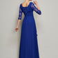 A-Line/Princess Scoop 3/4 Sleeves Lace Long Chiffon Mother of the Bride Dresses DEP0007067
