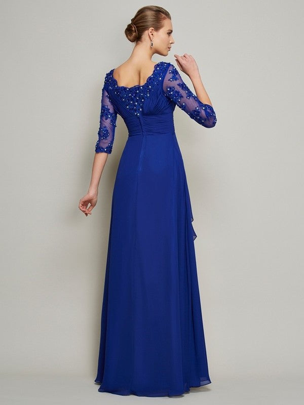 A-Line/Princess Scoop 3/4 Sleeves Lace Long Chiffon Mother of the Bride Dresses DEP0007067