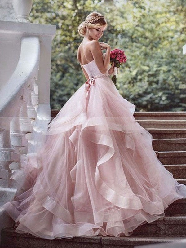 Ball Gown Sweetheart Sleeveless Court Train Layers Organza Wedding Dresses DEP0006467