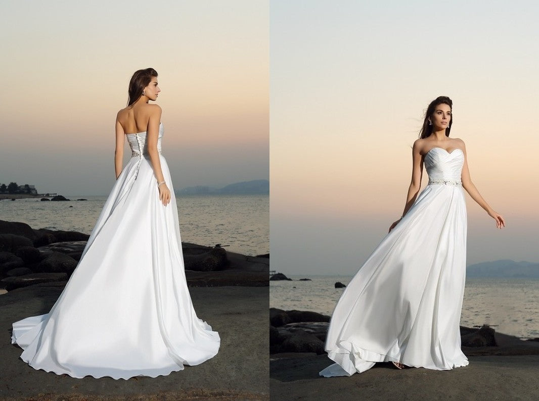 A-Line/Princess Sweetheart Beading Sleeveless Long Taffeta Beach Wedding Dresses DEP0006243