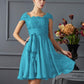 A-Line/Princess Scoop Short Sleeves Lace Short Chiffon Bridesmaid Dresses DEP0005086