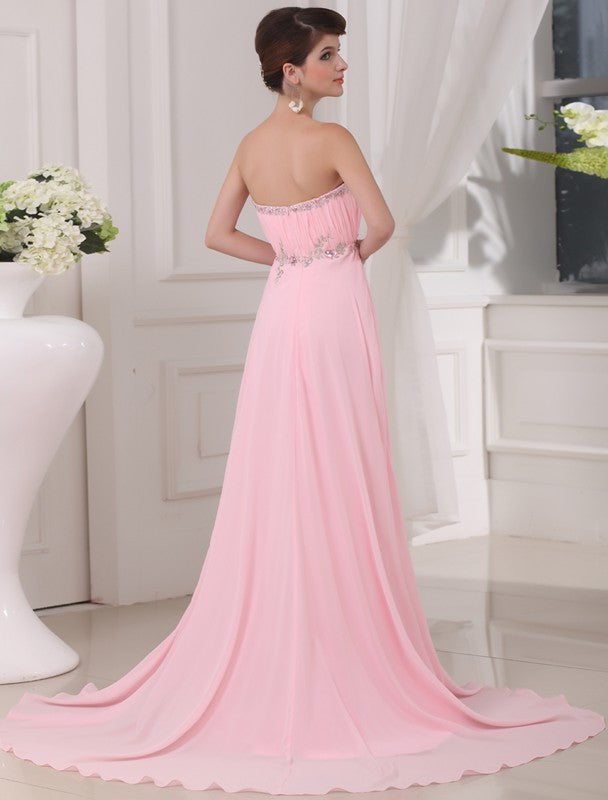 A-Line/Princess Beading Sleeveless Strapless Long Chiffon Dresses DEP0004394