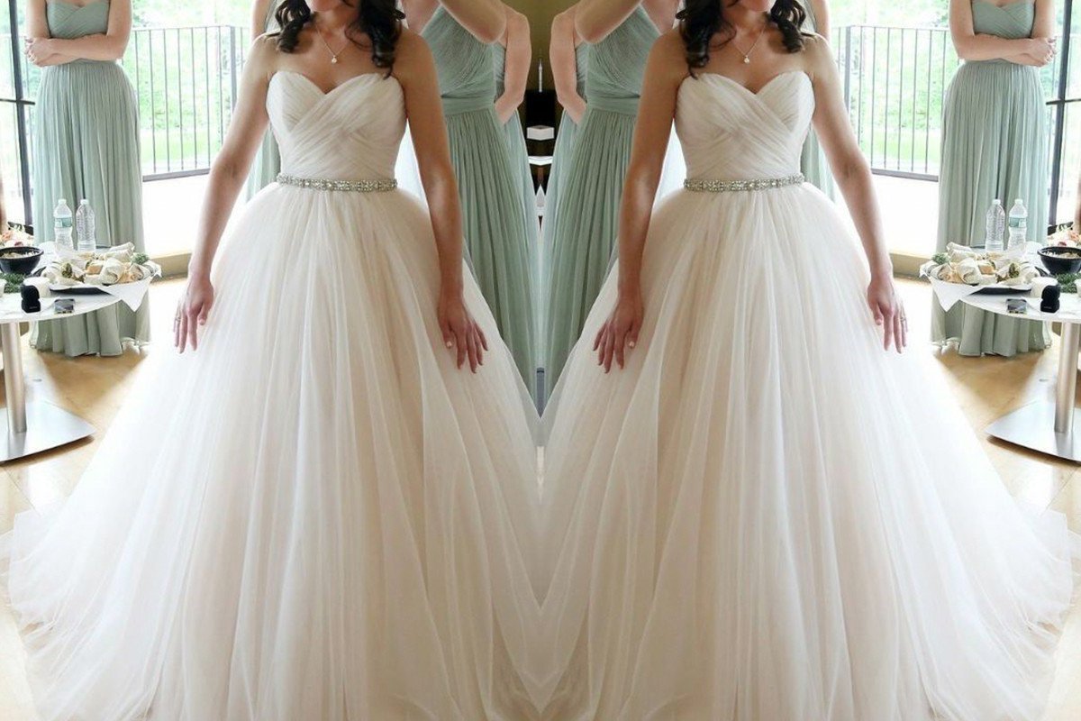 Ball Gown Sweetheart Sleeveless Floor-Length Beading Tulle Wedding Dresses DEP0006633