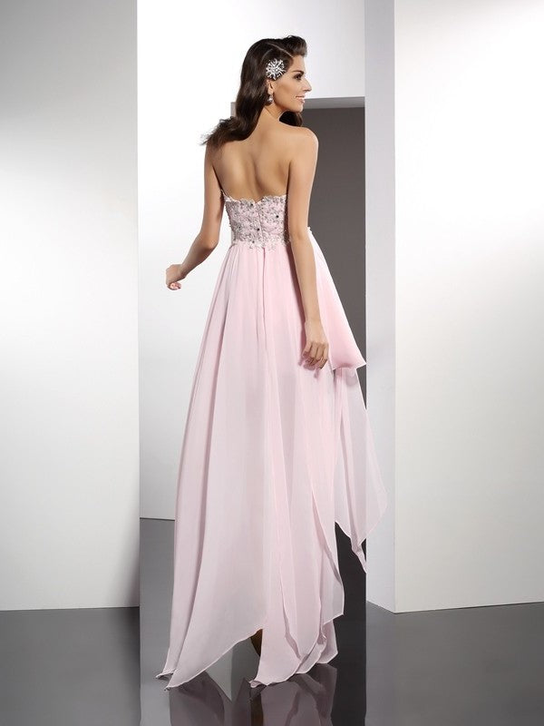 A-Line/Princess Sweetheart Applique Sleeveless High Low Chiffon Cocktail Dresses DEP0008776