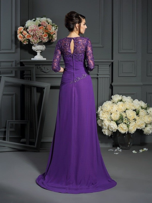 A-Line/Princess Sweetheart Applique 1/2 Sleeves Long Chiffon Mother of the Bride Dresses DEP0007133