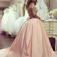 Ball Gown Long Sleeves Off-the-Shoulder Beading Satin Court Train Dresses DEP0001593