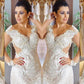 Sheath/Column V-neck Lace Long Sleeves Sweep/Brush Train Wedding Dresses DEP0006686
