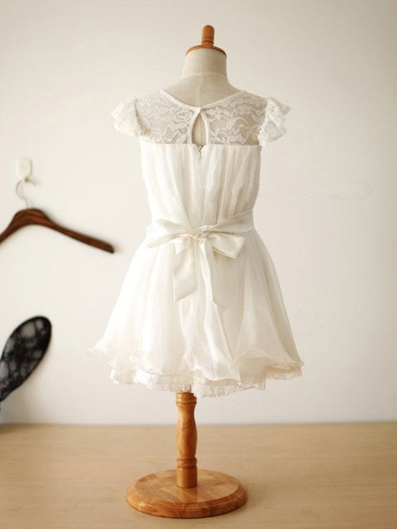 A-line/Princess Scoop Sleeveless Hand-Made Flower Long Chiffon Dresses DEP0007764