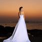 A-Line/Princess Strapless Beading Sleeveless Long Satin Beach Wedding Dresses DEP0006291