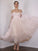 A-Line/Princess Lace Ruched Off-the-Shoulder Sleeveless Tea-Length Homecoming Dresses DEP0004739