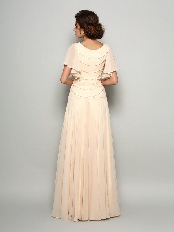 A-Line/Princess Square Beading Short Sleeves Long Chiffon Mother of the Bride Dresses DEP0007105