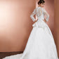 A-Line/Princess V-neck Long Sleeves Applique Long Satin Wedding Dresses DEP0006802