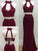 Sheath/Column Applique Halter Sleeveless Floor-Length Spandex Two Piece Dresses DEP0003156