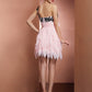A-Line/Princess One-Shoulder Sleeveless Hand-Made Flower Short Chiffon Homecoming Dresses DEP0008808