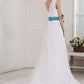 A-Line/Princess V-neck Sleeveless Applique Sash Long Organza Satin Wedding Dresses DEP0006788