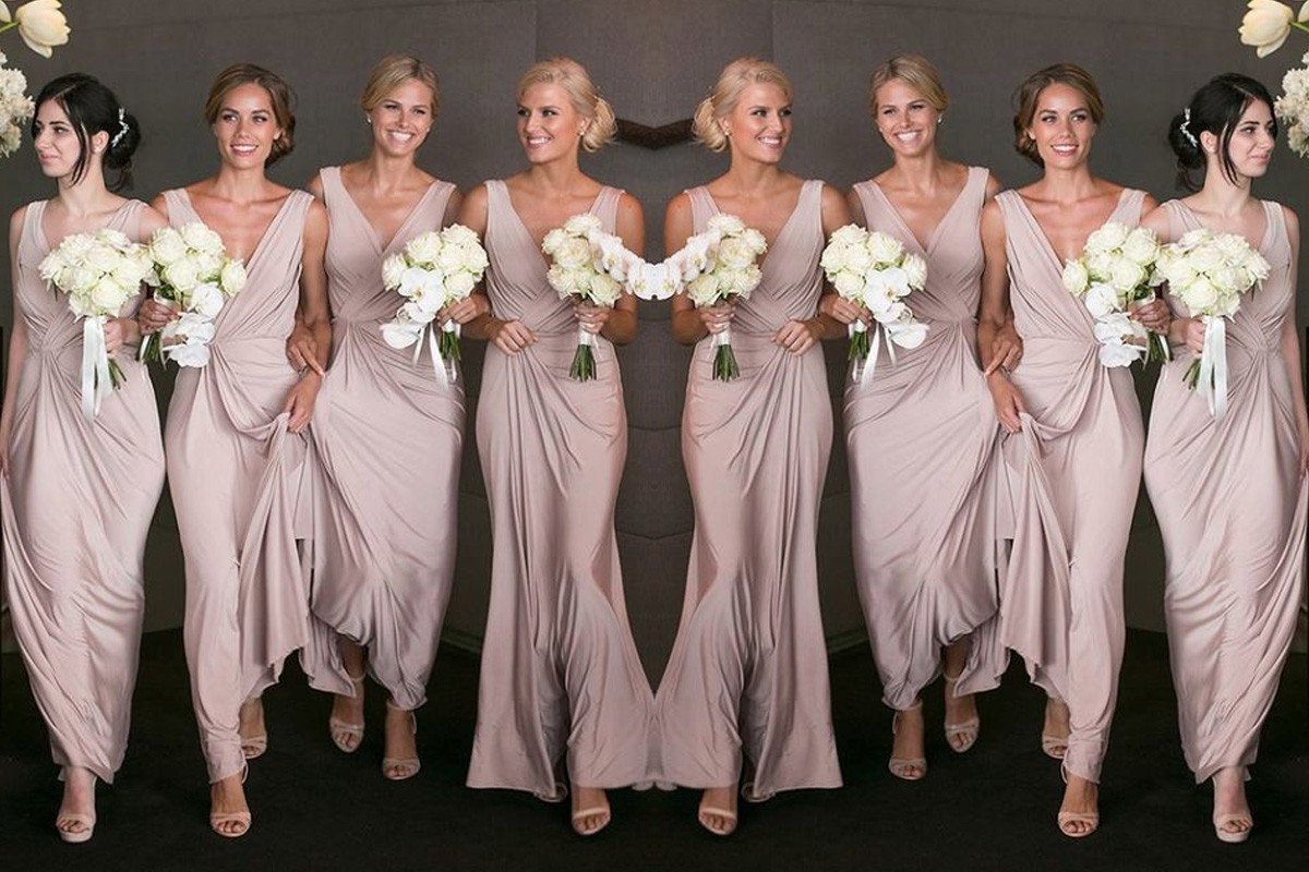 A-Line/Princess V-neck Sleeveless Floor-Length Spandex Bridesmaid Dresses DEP0005076