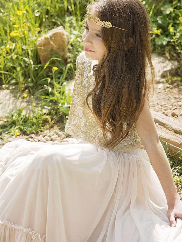 A-Line/Princess Sleeveless Scoop Floor-Length Sequin Chiffon Flower Girl Dresses DEP0007775