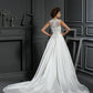 A-Line/Princess High Neck Applique Sleeveless Long Satin Wedding Dresses DEP0006700
