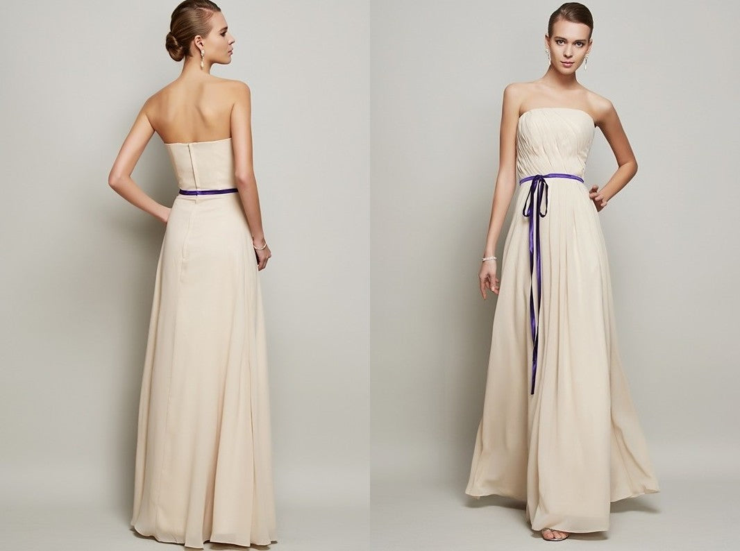 A-Line/Princess Strapless Sleeveless Sash/Ribbon/Belt Long Chiffon Dresses DEP0004382