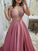 A-Line/Princess Sleeveless Scoop Floor-Length Applique Satin Dresses DEP0003133