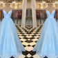 A-Line/Princess Floor-Length V-neck Sleeveless Tulle Ruffles Dresses DEP0001861