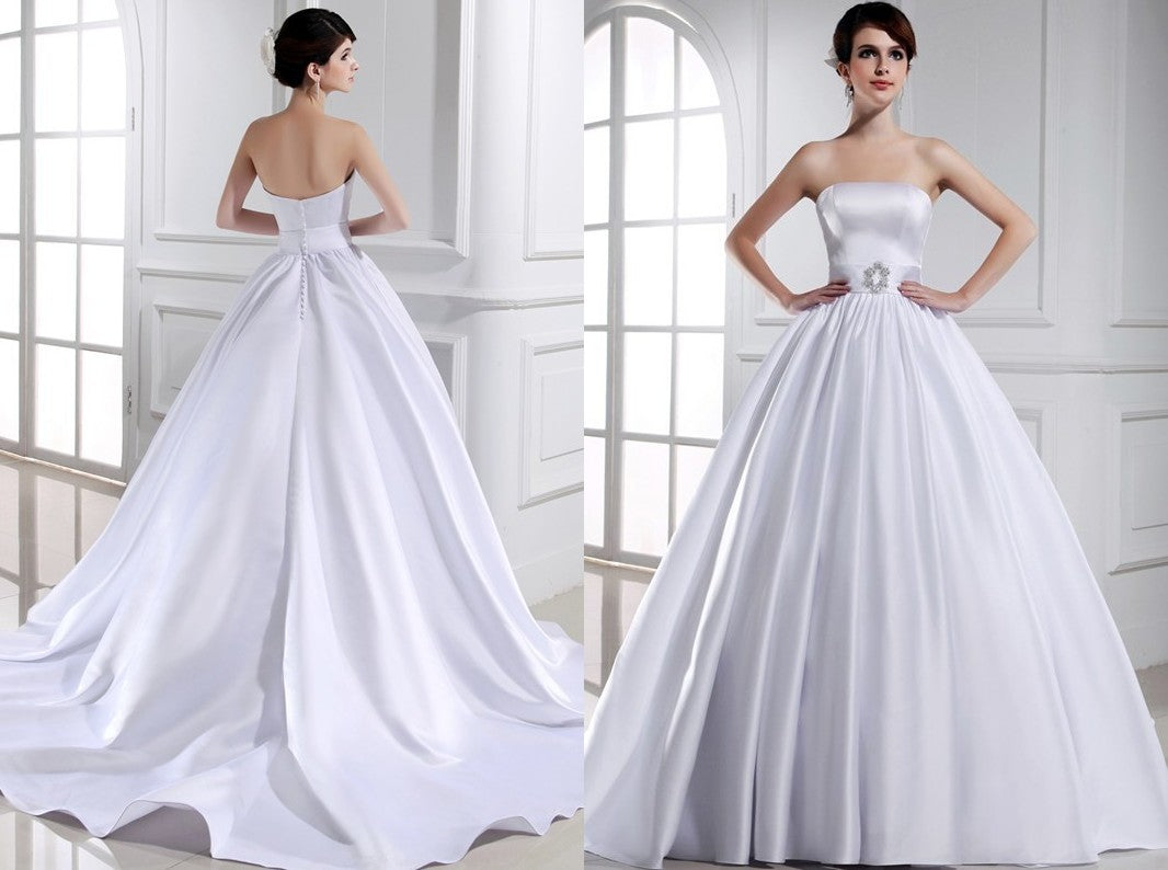 Ball Gown Beading Strapless Sleeveless Long Satin Wedding Dresses DEP0006861