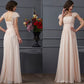 A-Line/Princess Square Short Sleeves Lace Long Chiffon Dresses DEP0002685