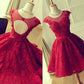 A-Line Jewel Cut Short With Applique Lace Red Homecoming Dresses DEP0008239