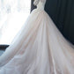 A-Line/Princess Off-the-Shoulder Long Sleeves Court Train Applique Tulle Wedding Dresses DEP0005949