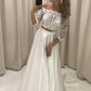 A-Line/Princess 3/4 Sleeves Off-the-Shoulder Court Train Applique Satin Wedding Dresses DEP0006556