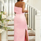 Sheath/Column Satin Ruched One-Shoulder Sleeveless Floor-Length Bridesmaid Dresses DEP0004968