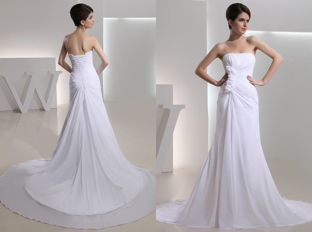 A-Line/Princess Beading Strapless Sleeveless Pleated Chiffon Wedding Dresses DEP0006831