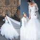 Trumpet/Mermaid V-neck Tulle Lace 3/4 Sleeves Court Train Wedding Dresses DEP0006444