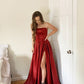 Ball Gown Ruffles Satin Sweep/Brush Train Sleeveless Strapless Dresses DEP0001596