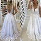 A-Line/Princess V-Neck Sleeveless Floor-Length Lace Tulle Dresses DEP0001791
