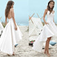 A-Line/Princess Satin Ruched Sleeveless Spaghetti Straps Asymmetrical Wedding Dresses DEP0006281